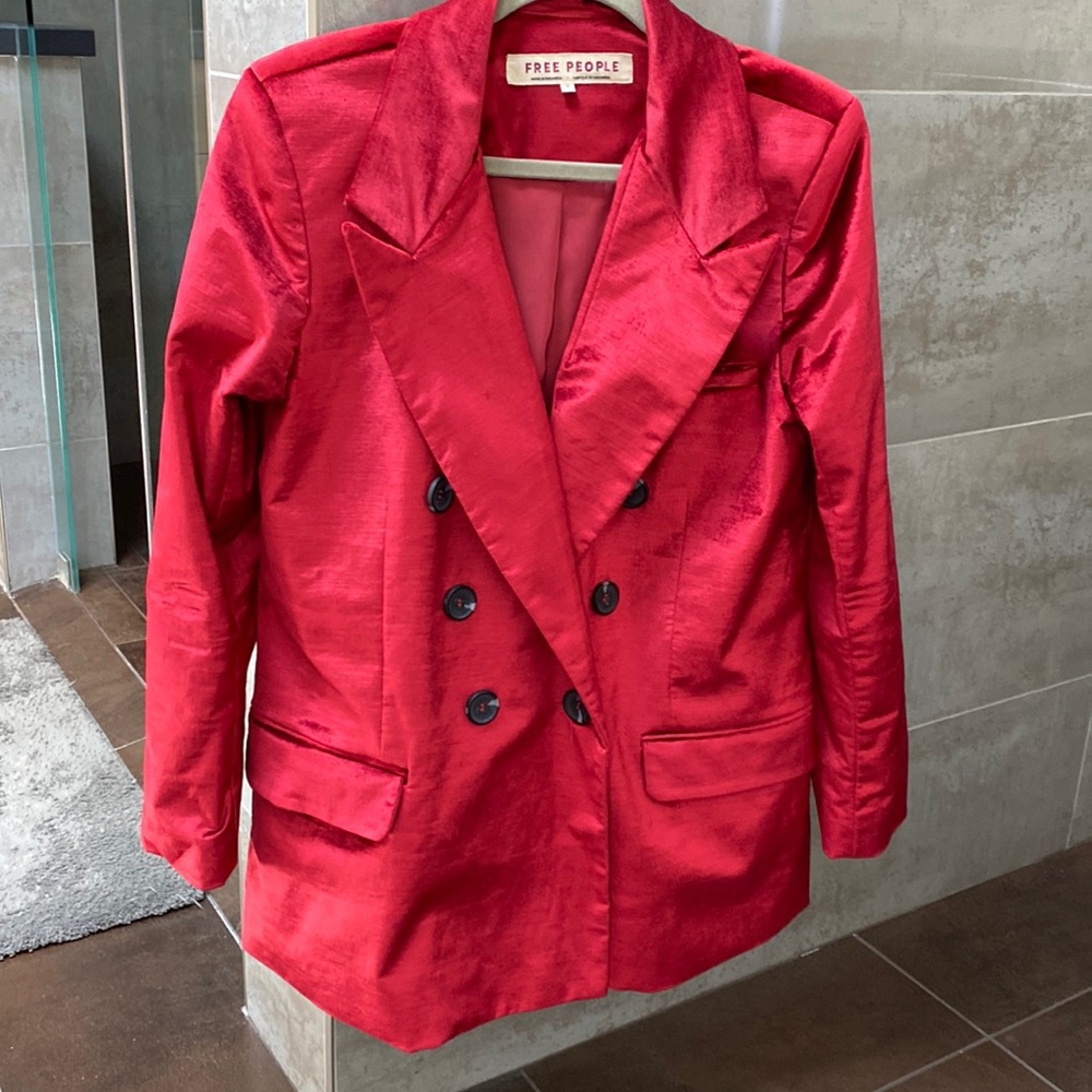 Free People deep red velvet blazer